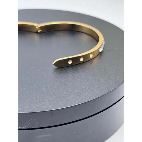 MY FLAT in LONDON Crown Gold Tone Buckle Belt Rhinestone Hinged  Bangle Bracelet - Picture 7 of 8